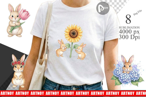Sublimation Watercolor Floral Spring Easter Bunny Sublimation artnoy 