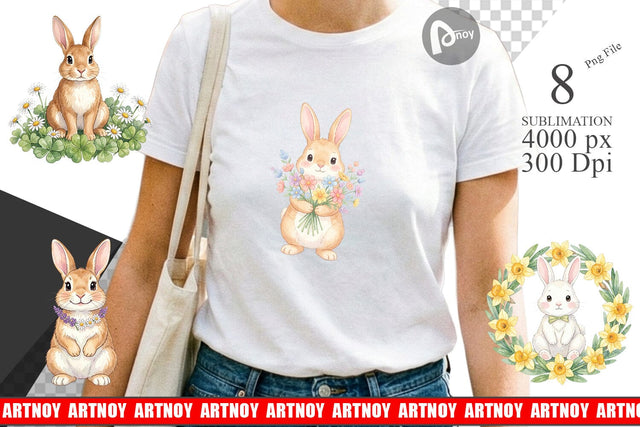Sublimation Watercolor Floral Spring Easter Bunny Sublimation artnoy 