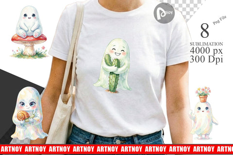 Sublimation Watercolor Funny Botanical Nature Ghost Sublimation artnoy 
