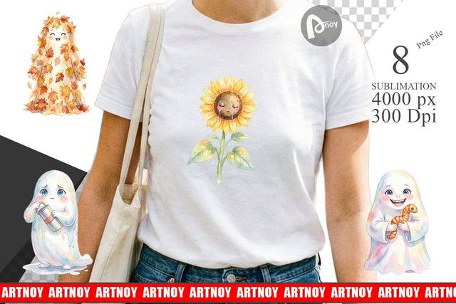 Sublimation Watercolor Funny Botanical Nature Ghost Sublimation artnoy 