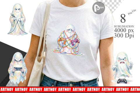 Sublimation Watercolor Funny Grumpy Gamer Ghost Sublimation artnoy 