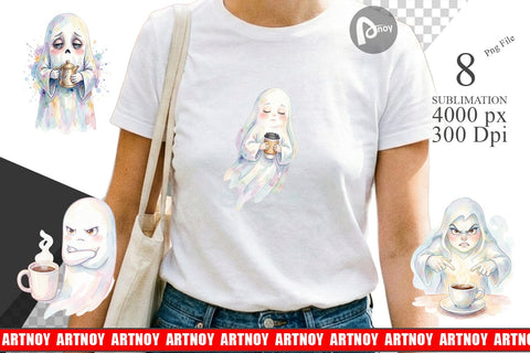 Sublimation Watercolor Funny Grumpy Morning Ghost Sublimation artnoy 