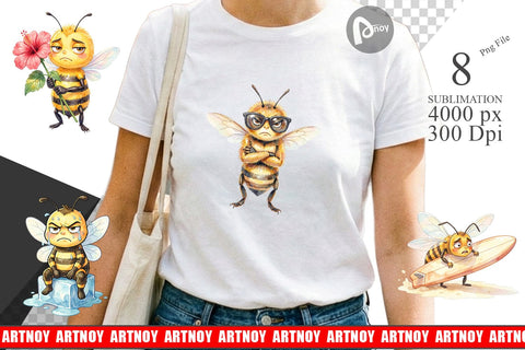 Sublimation Watercolor Funny Grumpy Tropical Bee Sublimation artnoy 