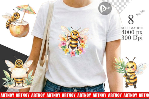 Sublimation Watercolor Funny Grumpy Tropical Bee Sublimation artnoy 