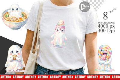 Sublimation Watercolor Funny Hungry Foodie Ghost Sublimation artnoy 