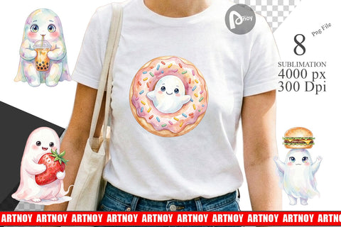 Sublimation Watercolor Funny Hungry Foodie Ghost Sublimation artnoy 