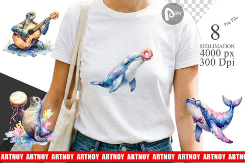 Sublimation Watercolor Funny Ocean Animals Sublimation artnoy 