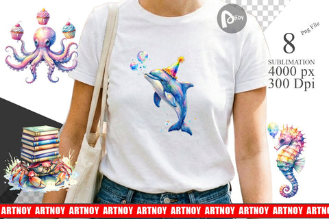 Sublimation Watercolor Funny Ocean Animals Sublimation artnoy 