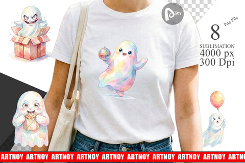 Sublimation Watercolor Funny Ugly Cute Party Ghost Sublimation artnoy 