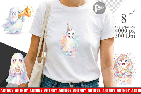 Sublimation Watercolor Funny Ugly Cute Party Ghost Sublimation artnoy 