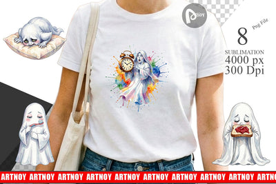 Sublimation Watercolor Groggy Morning Coffee Ghost Sublimation artnoy 