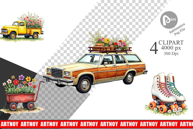 Sublimation Watercolor Groovy Bloom Riders 70s Floral Transport Sublimation artnoy 
