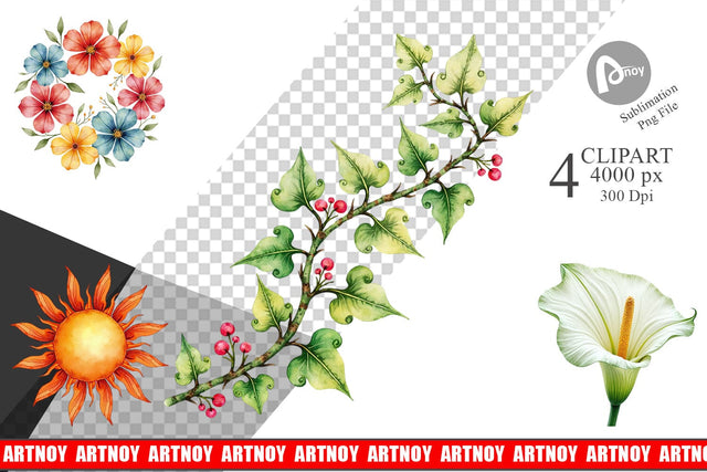Sublimation Watercolor Groovy Garden 70s Retro Watercolor Florals Sublimation artnoy 