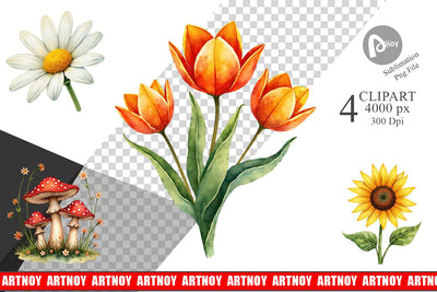 Sublimation Watercolor Groovy Garden 70s Retro Watercolor Florals Sublimation artnoy 