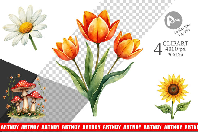 Sublimation Watercolor Groovy Garden 70s Retro Watercolor Florals Sublimation artnoy 