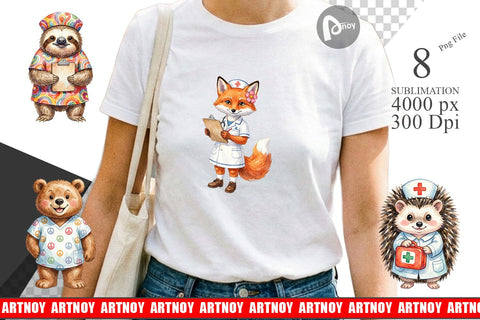 Sublimation Watercolor Groovy Retro Animal Nurse Sublimation artnoy 
