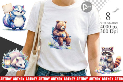 Sublimation Watercolor Grumpy Camping Animals Sublimation artnoy 