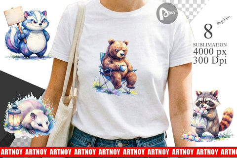 Sublimation Watercolor Grumpy Camping Animals Sublimation artnoy 