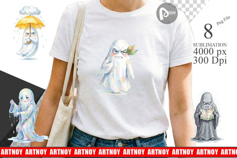 Sublimation Watercolor Grumpy Rainy Day Ghost Art Sublimation artnoy 