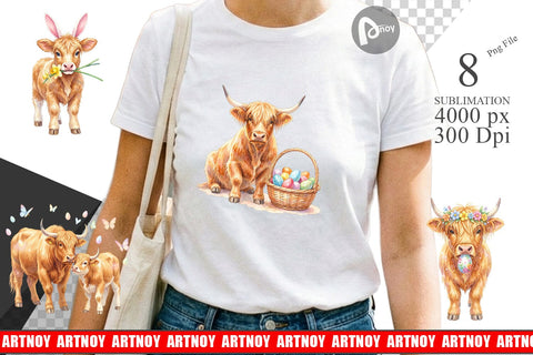 Sublimation Watercolor Highland Cow Easter Sublimation artnoy 