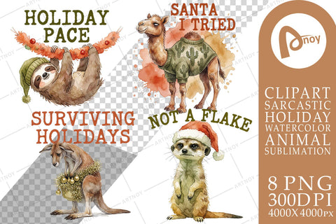 Sublimation Watercolor Humorous Desert Holiday Toon Animals Sublimation artnoy 