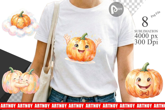 Sublimation Watercolor Kawaii Cute Pastel Pumpkin Sublimation artnoy 
