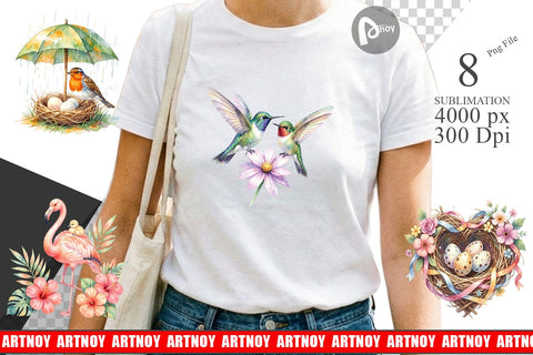 Sublimation Watercolor Mama Bird And Floral Nest Art Sublimation artnoy 