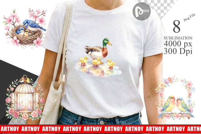 Sublimation Watercolor Mama Bird And Floral Nest Art Sublimation artnoy 