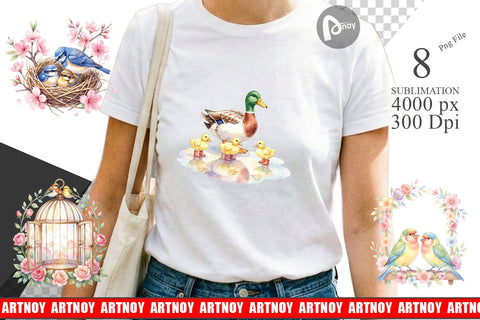 Sublimation Watercolor Mama Bird And Floral Nest Art Sublimation artnoy 