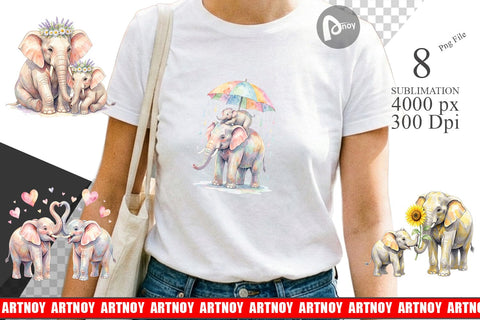 Sublimation Watercolor Mom And Baby Elephant Love Art Sublimation artnoy 