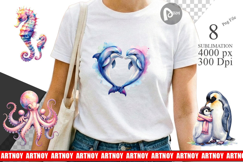 Sublimation Watercolor Mom and Baby Ocean Animals Sublimation artnoy 