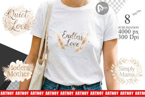 Sublimation Watercolor Neutral Boho Botanical Mama Quotes Sublimation artnoy 