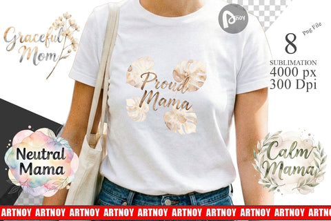 Sublimation Watercolor Neutral Boho Botanical Mama Quotes Sublimation artnoy 