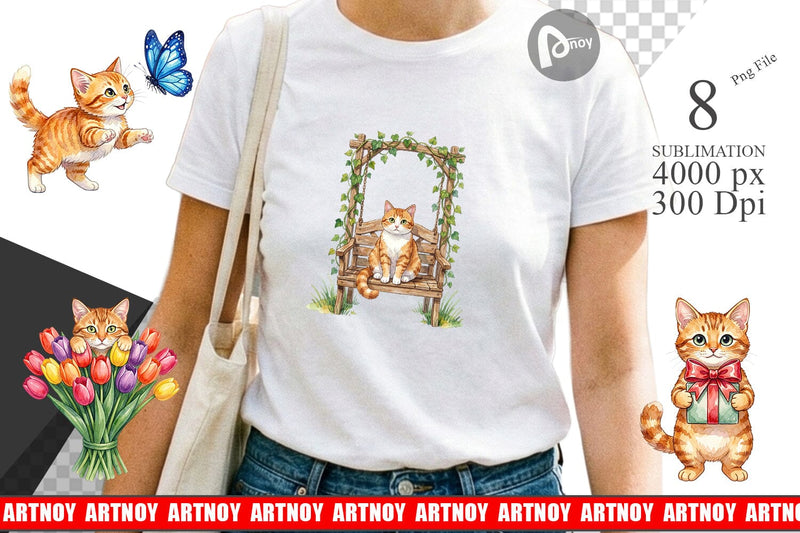 Sublimation Watercolor Pastel Garden Cat Celebration Sublimation artnoy 