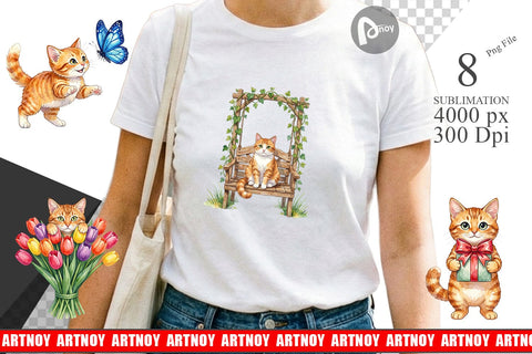 Sublimation Watercolor Pastel Garden Cat Celebration Sublimation artnoy 