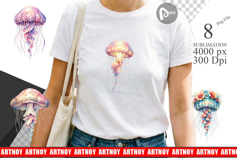 Sublimation Watercolor Pastel Jellyfish Lace Ribbon Sublimation artnoy 