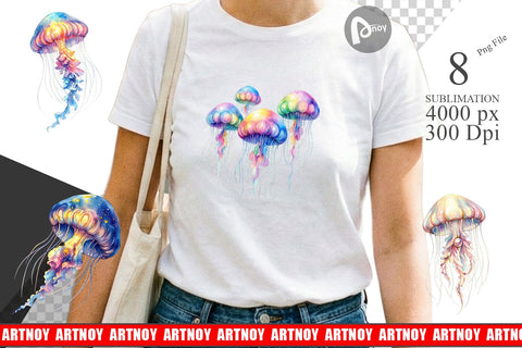 Sublimation Watercolor Pastel Jellyfish Lace Ribbon Sublimation artnoy 