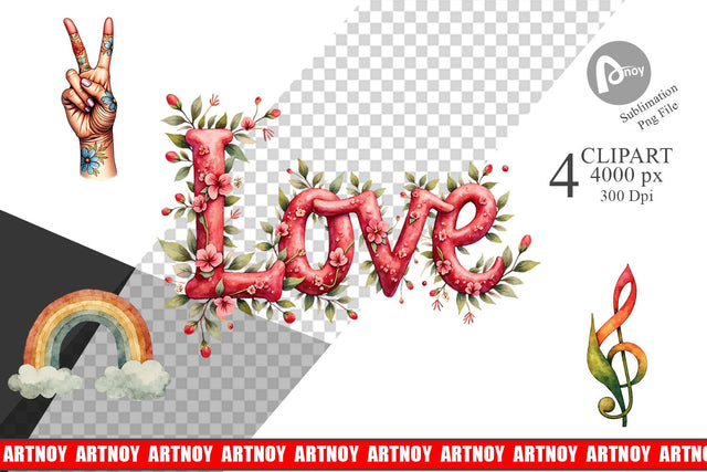 Sublimation Watercolor Peace & Petals 70s Symbols & Icons Sublimation artnoy 