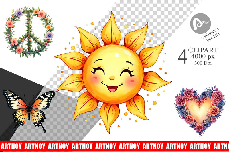 Sublimation Watercolor Peace & Petals 70s Symbols & Icons Sublimation artnoy 