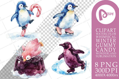 Sublimation Watercolor Playful Gummy Penguin Ice Skating Sublimation artnoy 