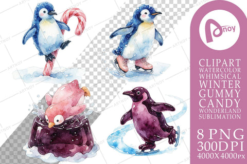 Sublimation Watercolor Playful Gummy Penguin Ice Skating Sublimation artnoy 