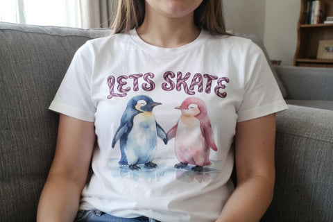 Sublimation Watercolor Playful Gummy Penguin Ice Skating Sublimation artnoy 