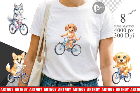 Sublimation Watercolor Puppy Eye Dogs on Bicycle Sublimation artnoy 