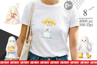 Sublimation Watercolor Rainy Day Ugly Cute Ghost Sublimation artnoy 