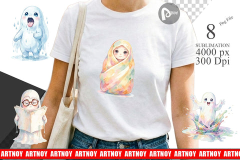 Sublimation Watercolor Rainy Day Ugly Cute Ghost Sublimation artnoy 