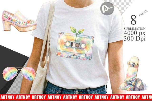 Sublimation Watercolor Retro 70s Roller Disco Art Sublimation artnoy 