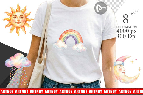 Sublimation Watercolor Retro 70s Sun And Celestial Sublimation artnoy 