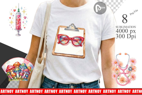 Sublimation Watercolor Retro Groovy Nurse Tools Sublimation artnoy 
