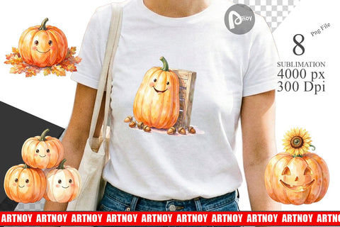 Sublimation Watercolor Rustic Autumn Harvest Pumpkin Sublimation artnoy 