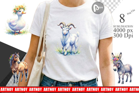 Sublimation Watercolor Rustic Flower Crown Animal Sublimation artnoy 